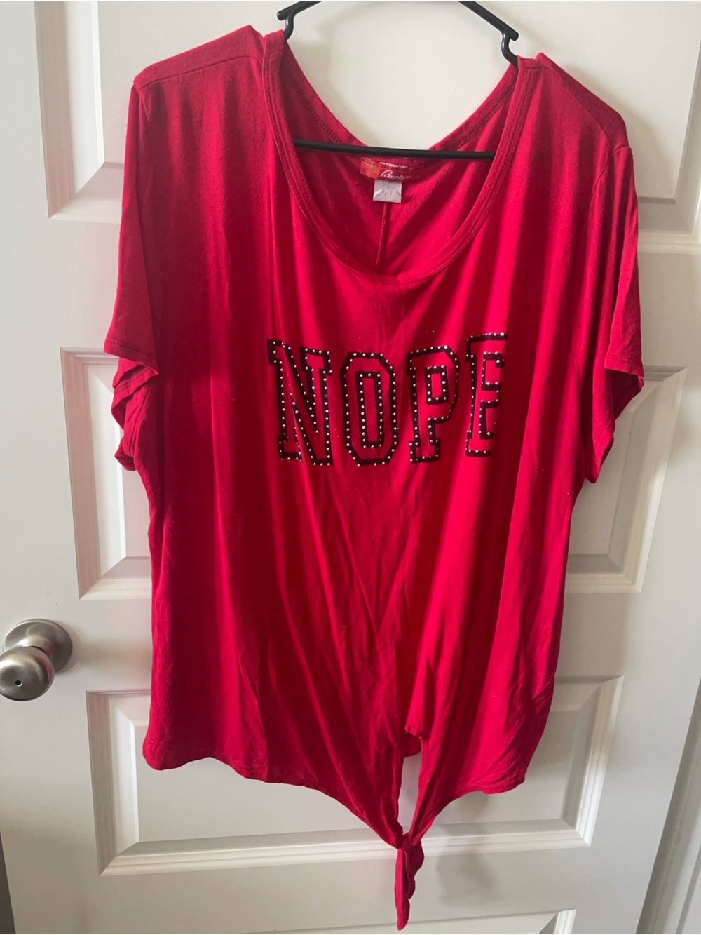 Rainbow Red "NOPE" Studded Tie-Front Short Sleeve Tee